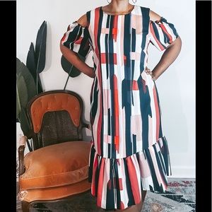 Open shoulder, midi dress